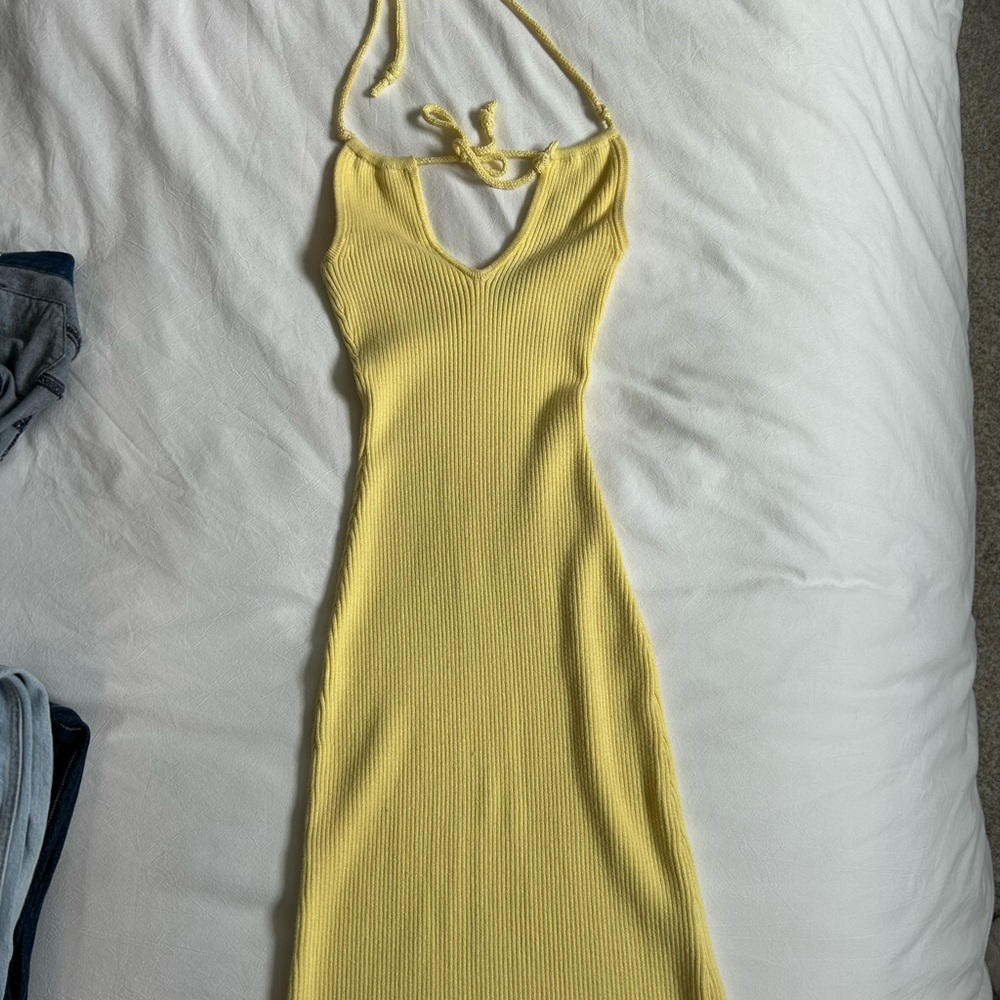 Revolve Yellow Halter Knit Dress